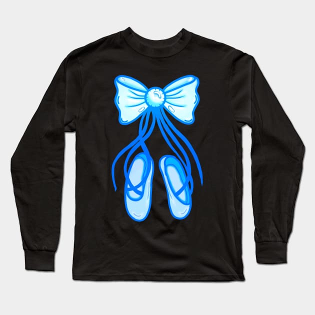 Blue Ballerina Ballet Pointe Shoes Long Sleeve T-Shirt by ROLLIE MC SCROLLIE